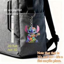 2D Flat Design - 1pc Lilo & Stitch Stitch Wearing Floral Wreath Playing Guitar 2D Acrylic Keychain, Unisex, Fan Essential, Practical & Stylish Keychain/Keyring, Holiday Gift Decor, Car Key Chain, Backpack Wallet Key Chain, Perfect For Birthday, Valentine's Day, Christmas - Multicolor - View 4