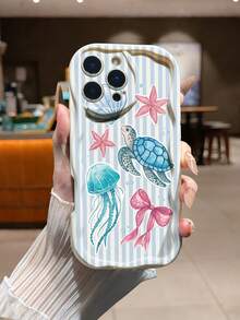 奶油色波浪条纹海洋元素彩绘防摔手机壳，兼容/Galaxy/兼容 - 彩色 - 查看 5