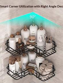 Bathroom Wall Mounted Storage Rack, Toilet Toothbrush Holder, Shower Gel Organizer, No Drilling Required - Black - View 5