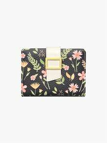 Flower Printing Women Slim Wallet Bifold Card Holders Coin Purse With Zipper Pocket PU Leather Large Capacity - Multicolor - View 11
