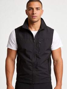 1件男士户外休闲旅行摄影实用背心夹克，休闲黑色夏季款 - 黑色 - 查看 7