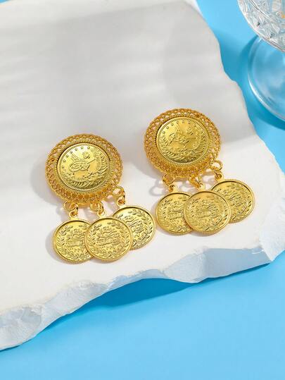 1 Pair Gold-Plated Brooch, Kurdish/Turkish Bridal Costume Brooch, Luxury Jewelry For Arabian Women