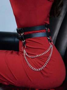 1pc Women's Sexy Gothic Style Chain Waist Belt, Punk Decor, Suitable For Daily Wear, Festivals And Party Outfit - Black - View 3