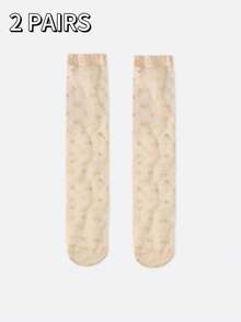 1/2/3/6双装心形印花薄纱中筒袜，轻盈透气，甜美又不失个性，日常及约会皆宜。 - 彩色 - 查看 13