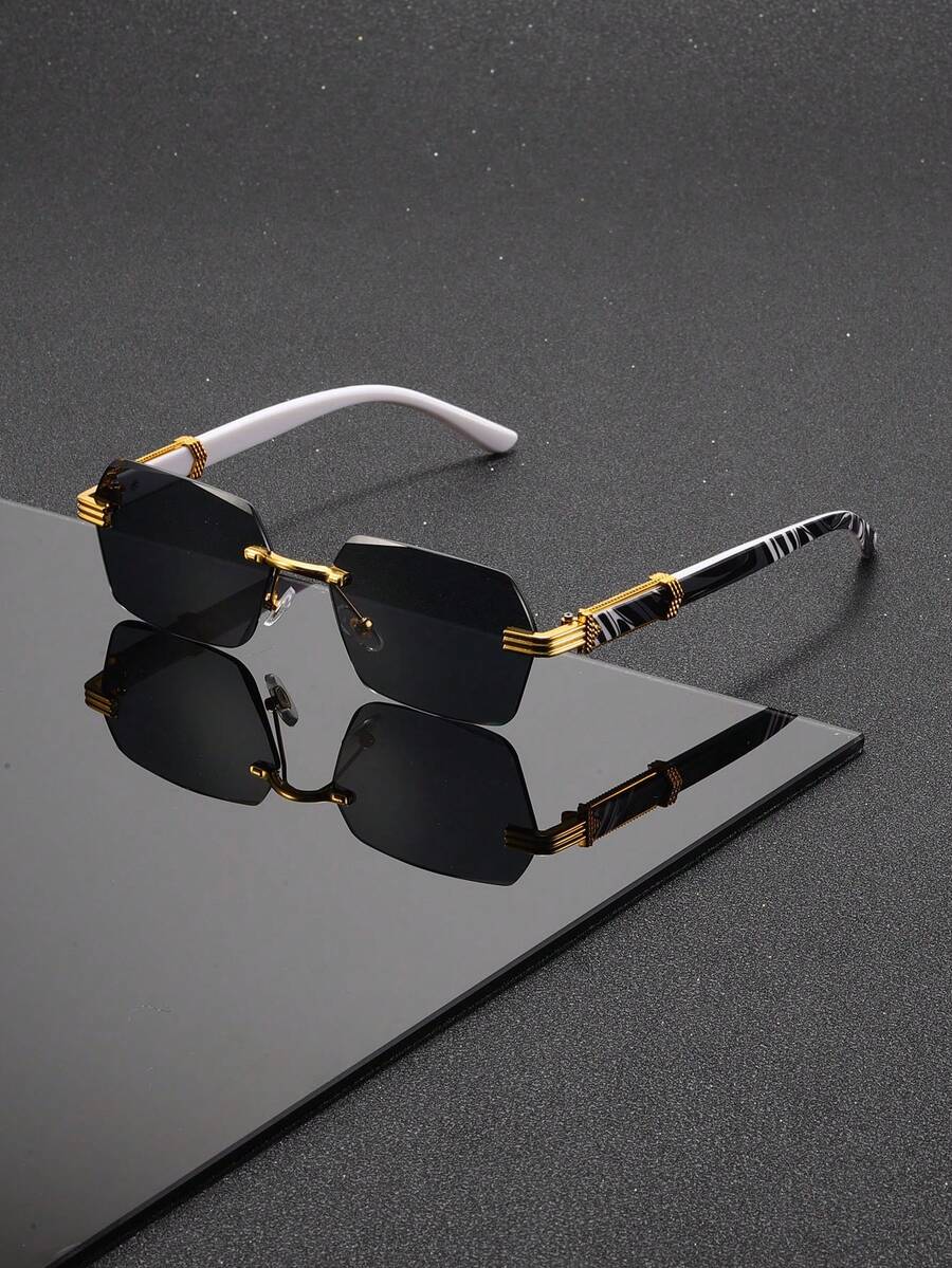 Gafas sin marco poligonales unisex, con patillas de color contrastante y textura, una opción de moda para el uso diario, la oficina y la lectura - Multicolor - Ver 1