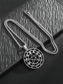 1件新款精美不锈钢巫术十二生肖占卜五芒星月相吊坠项链女士幸运饰品 - 星星 - 查看 7