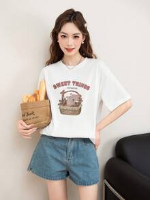 New Women's Daily Casual Short Sleeve T-Shirt, Tomato Print Jumpsuit, Home Casual Short Sleeve Top - White - View 2