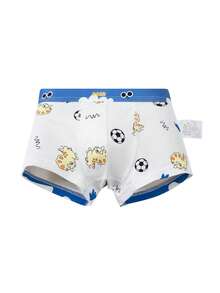 4件套男童卡通印花内裤，学生妹内衣，小男孩恐龙、足球、月亮图案三角裤套装 - 藍白色 - 查看 4