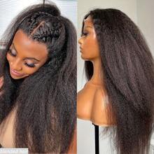 8-36inch Kinky Straight Human Blended Hair Wig 13x4 Transparent Lace Closure Kinky Straight Wigs 180% Density Human Blended Hair Wigs Glueless Pre Cut Lace Natural Black - Natural & Black - View 4