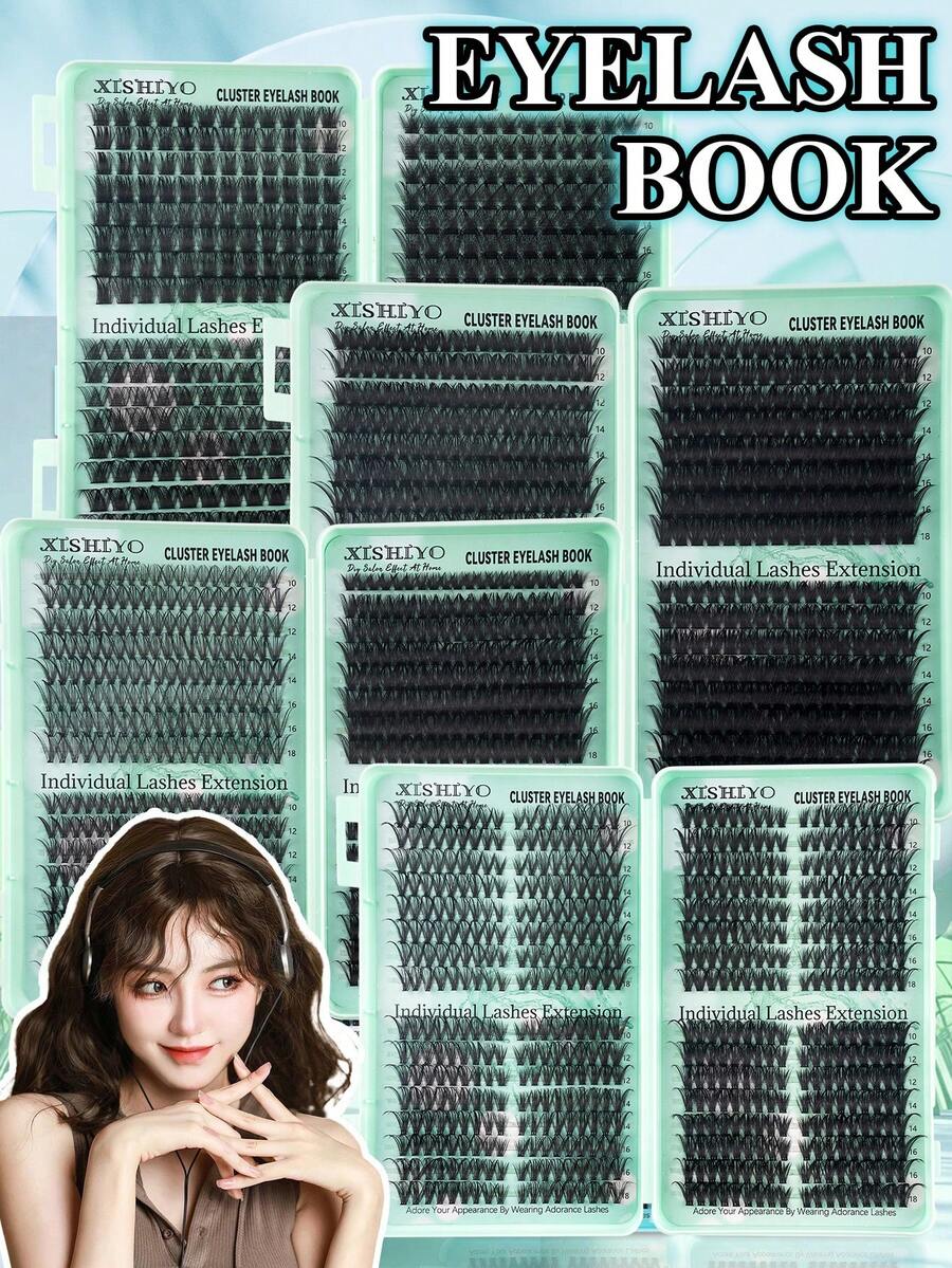 640/576/384 piezas Racimos de pestañas individuales estilo D Curl, esponjosas, de 30D-200D, 10-18mm. Kit de extensión de pestañas individuales extra gruesas, de volumen dramático, ultra suaves y súper ligeras, reutilizables, para uso personal en casa, Halloween, cosplay y vida diaria.