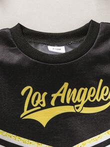 Bộ đồ phong cách đường phố Mỹ cho bé gái, áo tay ngắn kẻ sọc đen vàng lấp lánh + chân váy, bộ trang phục 2 mảnh thời trang. - màu đen - Xem 4