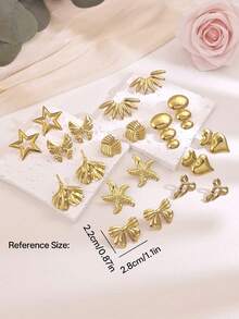 Stainless Steel Gold Earrings Set For Women, 4/6/8/10 Pairs Hypoallergenic Cute Bow Geometric Heart Studs Jewelry Gifts For Mother's Day - Multicolor - View 10