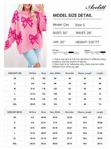 Acelitt Pink Wool Jacquard Bow Pattern Off-Shoulder Long Sleeve Pullover Sweater, Valentine's Day Sweater - Pink - View 3