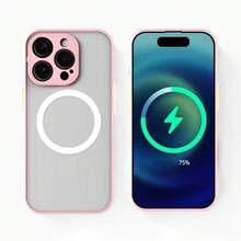 1个粉色兼容Magsafe磁吸磨砂亲肤防指纹鹰眼全摄像头保护壳，半透明亚克力硬背硅胶软边果冻按键，可拆卸超薄无线充电防震手机壳，兼容苹果17 Air 17 Pro Max 16 15 14 13 12 11 Pro Max Pro Plus X 16e 13mini 12mini - 粉色 - 查看 3