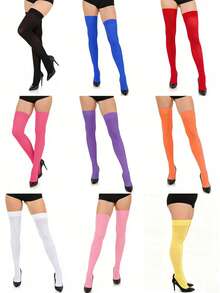 1 đôi tất dài đến đùi bằng nhung cầu vồng, hơi trong suốt, phù hợp với mọi dáng người, lý tưởng để mặc hàng ngày. - Nhiều màu - Xem 2