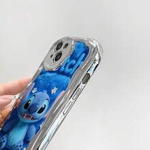 Official Disney Lilo & Stitch Cute Phone Case: 2D Flat 3D-Effect Stitch Half-Face Print, Chrome Wavy Frame & Pastel Color Block Background, Shockproof Protective Cover For IPhone 17, 16, 15, 14, 13, 12, And 11 Pro Models Made Of Durable TPU With Shockproof Protection Perfect Gift For Family, Friends, Birthdays, Spring Festival, Holidays, Boyfriends, Girlfriends, And Valentine's Day - 銀色 - 查看 6