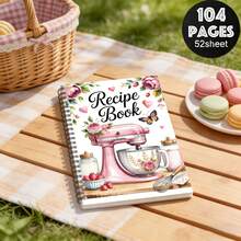 1本复古花卉食谱本，粉色搅拌机封面 - 螺旋装订食谱整理本兼日记本，尺寸小巧，适合烘焙和烹饪，可爱的厨房厨师礼物，包含心形镂空图案和计量单位换算指南 - 耐用的计划页，方便备餐 - 彩色 - 查看 3