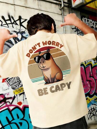 Tween Boys Casual Printed Round Neck Short Sleeve T-Shirt, Summer Top