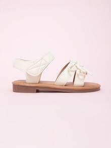 1 Pair Summer Party & Wedding Cute Big Bow Hook And Loop Princess Style Lace Flat Sandals For Toddler Girls - White - View 4