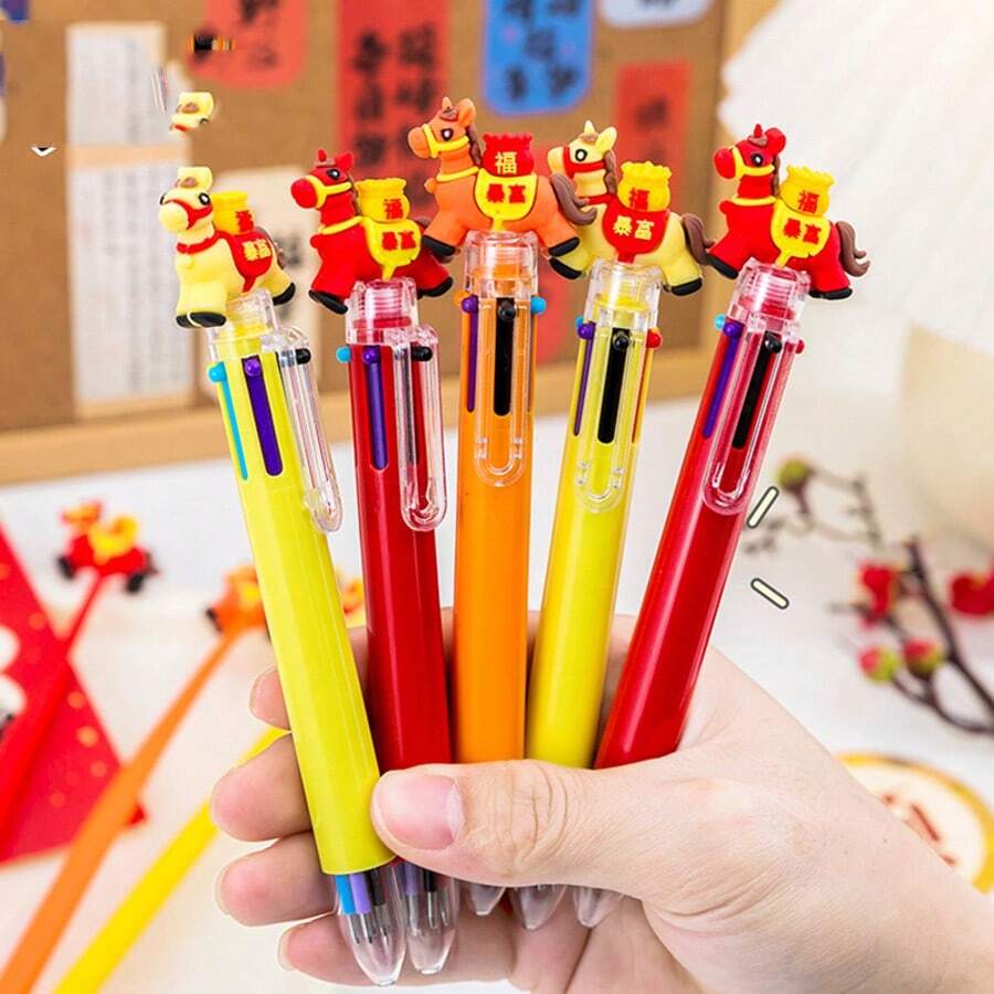 5支装可爱高品质迷你四色圆珠笔，便携可爱多色圆珠笔，适合日记本使用 - 彩色 - 查看 1