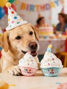 1个逼真生日蛋糕玩具，带音效，“生日快乐”刺绣，内置BB弹装置和沙沙作响的纸片，心形刺绣，3D生日蜡烛，生日派对拍照道具，宠物互动玩具，适合猫狗，生日/派对礼物 - 粉色 - 查看 5