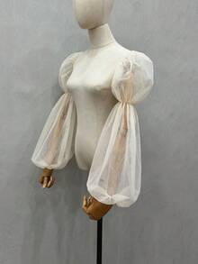 1件黑色网纱双层花瓣袖臂套，弹性长袖口，新娘款 - 彩色 - 查看 24