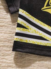 Bộ đồ phong cách đường phố Mỹ cho bé gái, áo tay ngắn kẻ sọc đen vàng lấp lánh + chân váy, bộ trang phục 2 mảnh thời trang. - màu đen - Xem 6