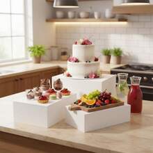 亚克力自助餐展示架，白色中空底座展示架，立方体展示盒可嵌套，适用于甜点、餐饮自助餐、派对用品 - 白色 - 查看 1