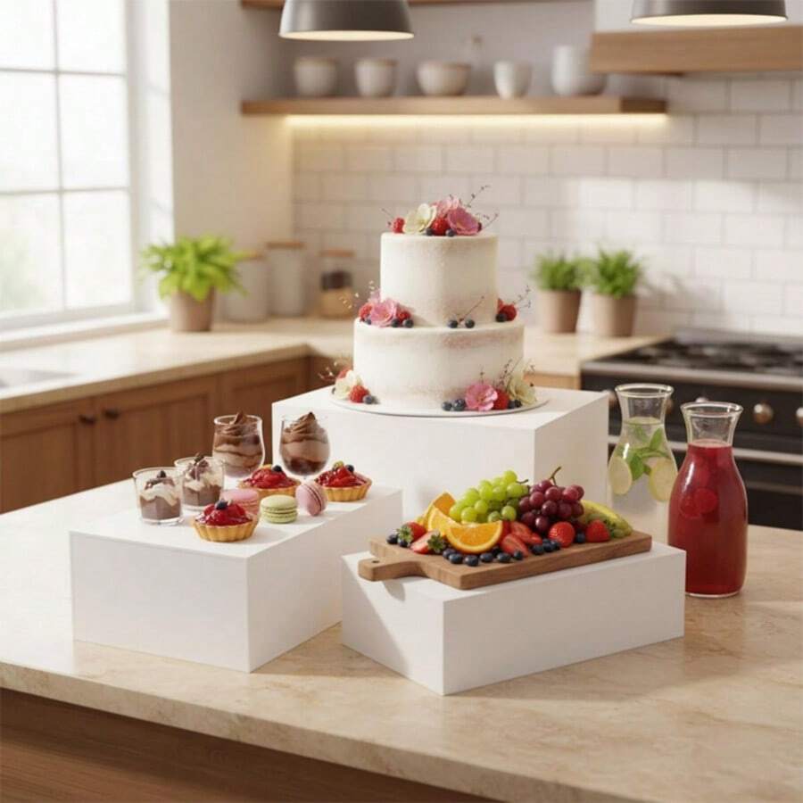 亚克力自助餐展示架，白色中空底座展示架，立方体展示盒可嵌套，适用于甜点、餐饮自助餐、派对用品 - 白色 - 查看 1