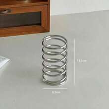 1pc Stainless Steel Toothbrush Holder, Pen Holder, Fashionable Spiral Desktop Decor, High-End Decorative Ornament - Cylindrical - View 8