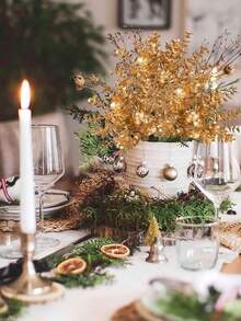 1/3/6片装金色人造叶子，仿真塑料玫瑰叶，适用于室内/室外家居酒店派对婚礼装饰、桌面摆件、DIY工艺品 - 金色 - 查看 5