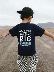 Young Boy Casual Graphic Print Crew Neck Short Sleeve T-Shirt, Summer Top - Navy Blue - View 10
