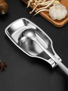 1 pieza Soporte para cuchara de olla caliente de acero inoxidable 304 para encimera, utensilio de cocina, bandeja para cucharón de sopa - Plateado - Ver 5