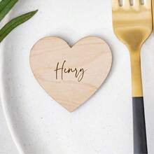 1pc/10pcs/30pcs/50pcs Personalized Wooden Wedding Place Cards, Laser Cut Heart Shape, Wedding Reception Table Decor - Multicolor - View 5