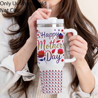 Happy Mother's Day Transfer Decals, 2pcs Self-Adhesive Decorative UV DTF Transfer Stickers For Libbey 40oz Cups - Waterproof & Scratch-Resistant DIY Cup Decals, Pink Roses, Gypsophila & Greenery Design Mother's Day Gifts