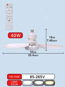 40W Dimmable LED Ceiling Fan With Remote Control, E27 Socket, Suitable For Bedroom & Living Room, 6 Blades, 3 Speed Settings, Timing Function, Lighting & Cooling Combo, 85-265V - one-size - View 13