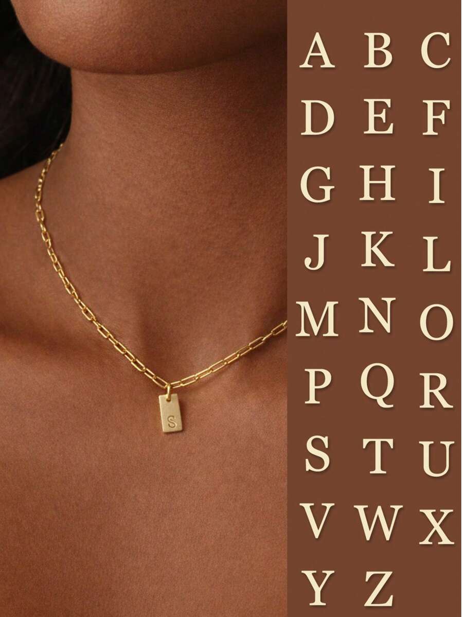 FOREVER QUEEN S925 Sterling Silver Gold Plated English Letter Necklace, Delicate Gold Letter Pendant Name Necklace, Jewelry Gift - Gold - View 1