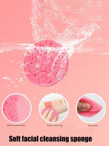 50/20/5 Peças Toalhas Faciais Redondas Descartáveis Comprimidas, Esponjas de Limpeza Comprimidas, Adequadas para Limpeza Facial Diária, Máscaras Esfoliantes e Remoção de Maquiagem. Ótimo para uso doméstico e viagens. Ferramentas de Limpeza Facial. - Rosa chiclete - Visão 5