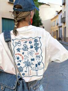 Summer New Simple Ins Interesting Shell Letter Print Casual Round Neck Short Sleeve T-Shirt, Fashionable & Versatile Women Top - White - View 1