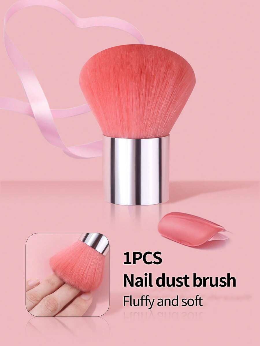 1pc Large Pink Powder Makeup Brush, Soft Fiber Bristles Powder Brush, Hand & Nail Dust Cleaning Brush, Professional Manicurist Powder Brush Also Suitable For Face Powder, Blush Application, Multi-Functional Makeup Tool