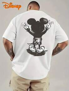 Disney A High-Quality 100% Pure Cotton Summer Men's T-Shirt With Mickey Mouse Portrait Print Pattern, Suitable For Various Styles Such As American Streets, Casual Daily Life, Etc - White - View 2
