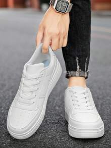 新款男士白色时尚运动鞋，经典简约白色休闲鞋，百搭白色运动鞋，学生鞋，户外鞋 - 白色 - 查看 3