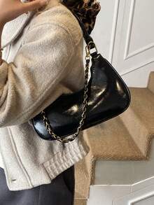 Korean Style High-Quality Minimalist Crescent Underarm Bag, New Luxury Niche Fashion Retro Versatile Commuter Shoulder Crossbody Bag - Black - View 4