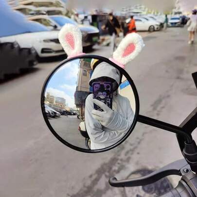 1 pieza Espejo decorativo de peluche suave con forma de oreja de conejo, adecuado para decorar el espejo retrovisor de scooter eléctrico y automóvil, color rosa