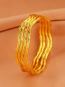 4 Peças Pulseiras Bracelete Torcidas Personalizadas Banhadas a Ouro 18K da Moda, Adequadas para Festa, Presente e Uso Diário - Ouro amarelo - Visão 21