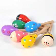 1/4/12 piezas Miniaturas de maracas de madera de 12 cm, instrumento de percusión manual, adecuado para fiestas de música, cumpleaños, carnavales (color/patrón aleatorio) - Multicolor - Ver 3