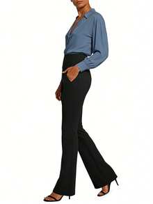 JSEMOY Women's Bootcut Dress Pants Business Casual With Pockets Stretchy High Waisted Office Pull On Slacks For Work - Black - View 6