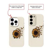 1 pieza Funda de teléfono con patrón de girasol y mariposa de material TPU compatible con iPhone 17 Pro Max/17/16 Pro Max/15/13/12/11, S20 FE/A15/S24/A55, Redmi Note 11/12/13 Pro, cobertura completa, protección suave anti-caídas - Blanco - Ver 7