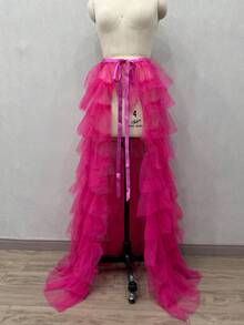 1 件新娘多层黑色腰带派对长裙，带可拆卸拖尾和薄纱覆盖，万圣节情人节秋季女士服装 - 黑色 - 查看 21