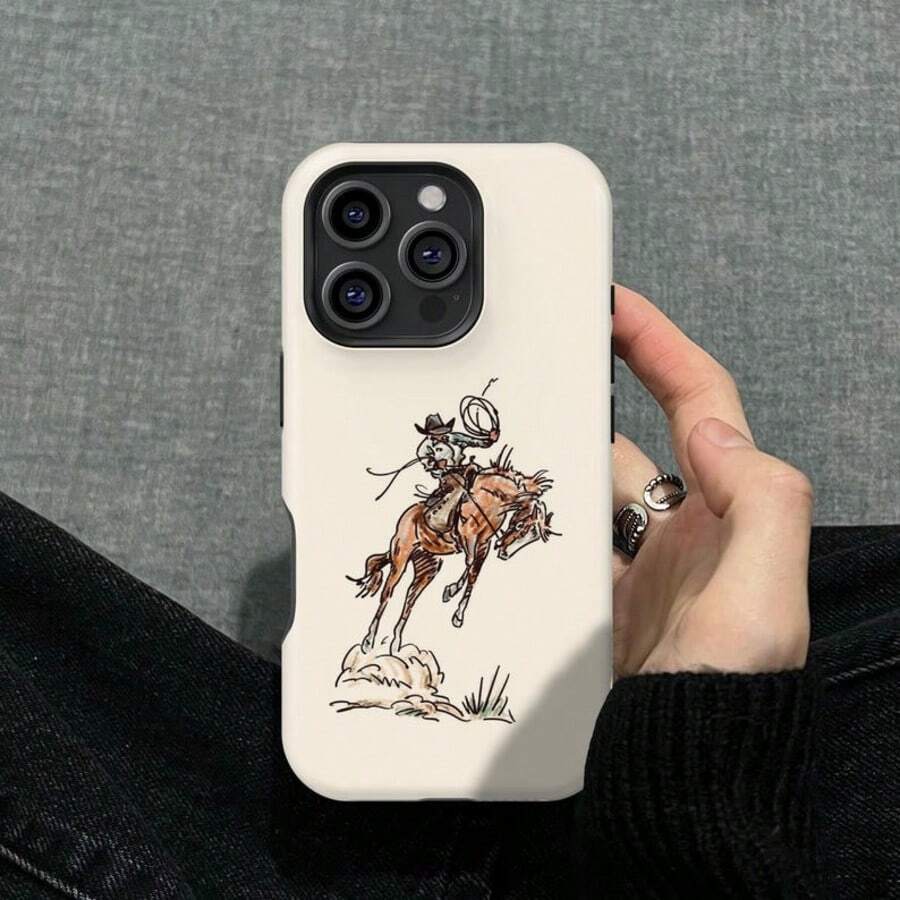 Western Cowboy Style Shockproof Phone Case Compatible With IPhone 17 16 15 14 13 12 11 Pro Max Mini X Xs Xr SE, Protective Cover For Galaxy S25 S24 S23 S22 S21 Ultra - Beige - View 1